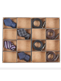 Luxury PU Leather Tie and Belt Organizer Box with Velvet Lining for Home Drawer Storage