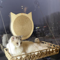 Handwoven Rattan Cat Hammock with Suction Cups for Window Mounting, Large Size