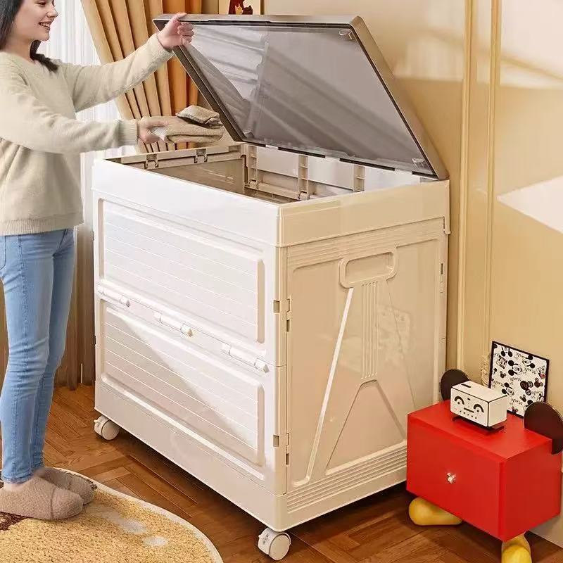 Foldable Plastic Storage Box with Lid for Clothes, Quilts, and Toys - Extra Large