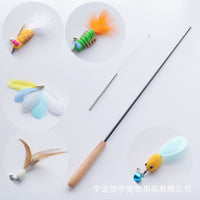 Durable Insect Feather Teaser Wand for Cats, Spring Head Wooden Handle Interactive Kitten Toy Set