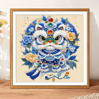 Auspicious Lion Blessing Cross Stitch Kit for Living Room and Bedroom, Chinese Style Handmade Embroidery