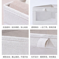 Foldable Cotton Linen Fabric Storage Box with Clear Window for Clothes and Wardrobe Organization