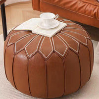 Embroidered Faux Leather Storage Ottoman Stool with Tatami Cushion, Foldable and Stackable
