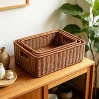 Handwoven Rattan Storage Basket with Iron Frame for Home and Office Organization