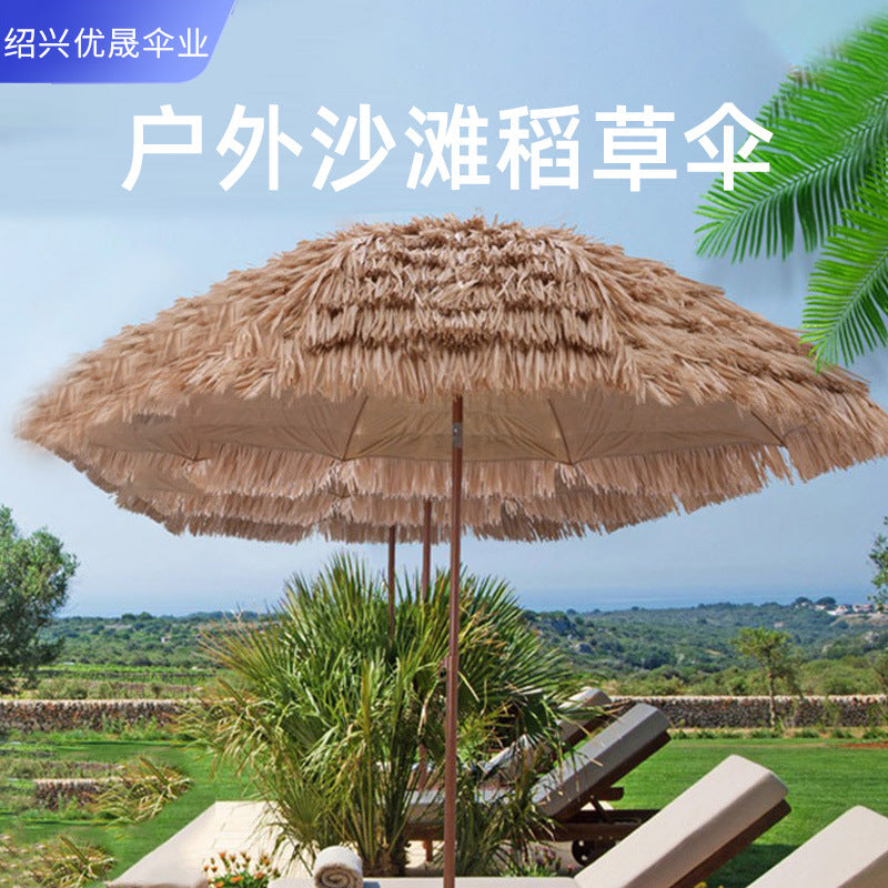 Large Artificial Straw Beach Umbrella with Foldable Stand, Outdoor Sunshade for Patio and Garden