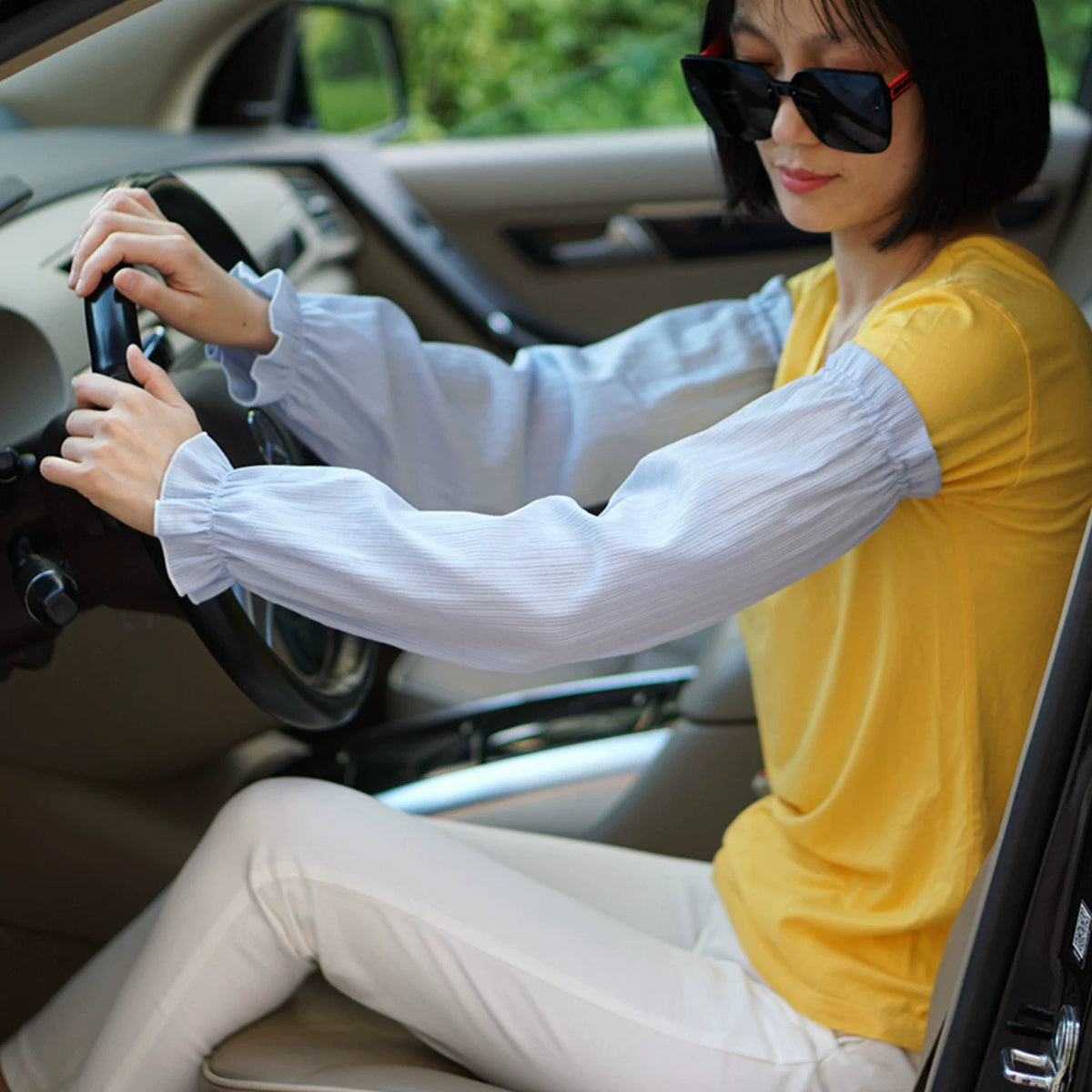 Women's Loose Plus Size Cotton Sun Protection Arm Sleeves for Summer Driving & Outdoor Activities