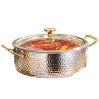 316 Stainless Steel Rose Gold Hot Pot with Divider, Induction Cooker Compatible, Thickened Hammered Design