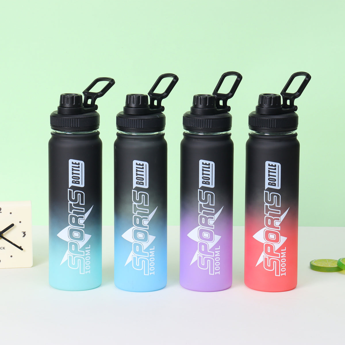 Large Capacity Gradient Color Water Bottle with Scale Markings for Sports and Outdoor Activities