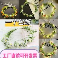 Forest Style Headwear Fairy Princess Flower Garland Headband with Ribbons Girls Hairpin 2025 New Daily Forest Series