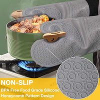 6-Piece Heat Resistant Oven Mitts and Pot Holders Set with Silicone Grip for Baking, Grilling, and Microwave Use