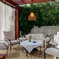 Bohemian Rattan Solar Pendant Light for Indoor Outdoor Patio Decor