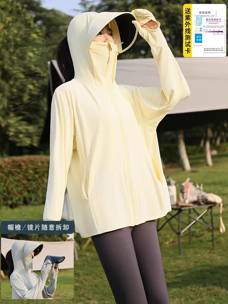 Women's UV Protection Sun Protection Jacket with Integrated Hood and Mask