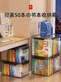 Stackable Clear Plastic Storage Box with Lid for Books and Home Organization