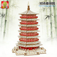 Chinese Ancient Architectural Wooden Pagoda 3D Puzzle Model for Kids, Educational DIY Assembly Toy