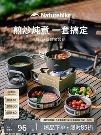 Portable Camping Cookware Set with Kettle, Aluminum Alloy Frying Pan, Skillet, and Hanging Pot