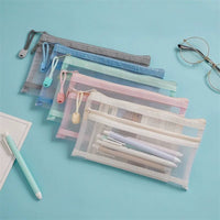 Transparent Double-Layer Nylon Mesh Pencil Pouch with Zipper for Students