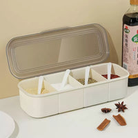Multi-Compartment Seasoning Box with Spoons, Moisture-Proof Spice Container for Kitchen
