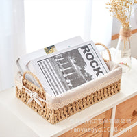 Woven Storage Basket Desktop Organizer Sundries Snack Storage Bin Toy Cosmetic Storage Box Fabric Key Holder