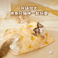 Cat Tunnel Play Mat with Crinkle Paper, Chew Toys, and Plush Balls for Indoor Cats