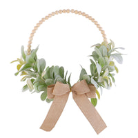 Autumn Bunny Ear Leaf Wood Bead Wreath with Bow for Door & Wall Decor