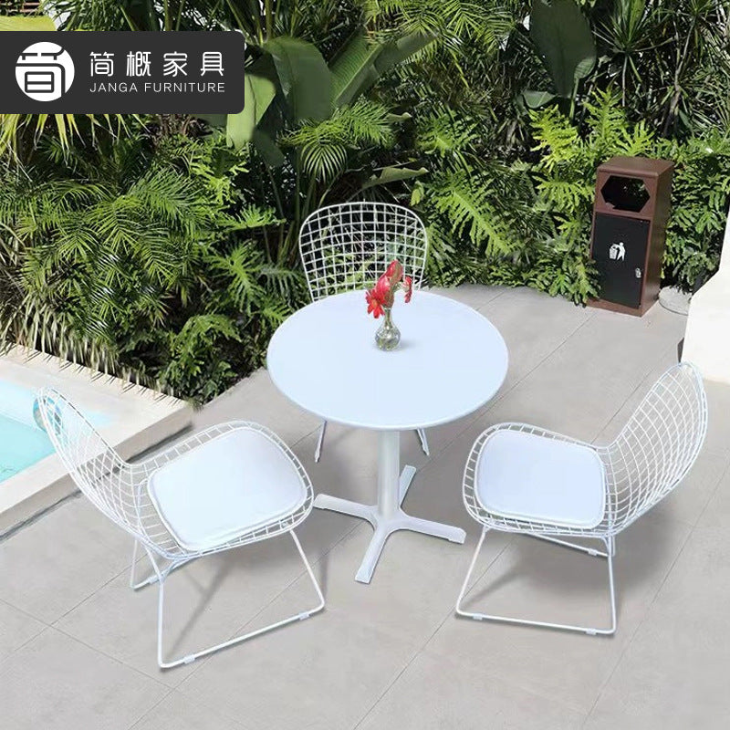 Outdoor Bistro Set with Round Table and Two Chairs, Weather-Resistant Galvanized Steel Patio Furniture