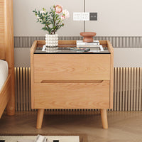 Solid Wood Smart Nightstand with Charging, Nordic Style Oak Bedside Table for Bedroom, Hotel, Homestay
