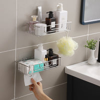 No-Drill Wall-Mounted Stainless Steel Bathroom Shelf with Toilet Paper Holder
