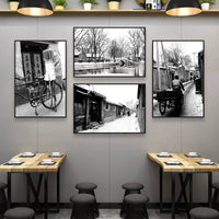 Old Beijing Hutong Street Scene Decorative Painting Shanghai 70s 80s Photo Retro Nostalgic Restaurant Hanging Black and White Mural