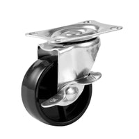 Black PP Swivel Caster Wheels with Brake, 1 to 2 Inch, Stainless Steel Frame for Furniture and Planters