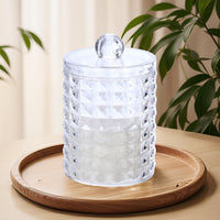 Acrylic Cotton Swab Holder with Bamboo Lid, Desktop Organizer for Cotton Pads and Floss Picks