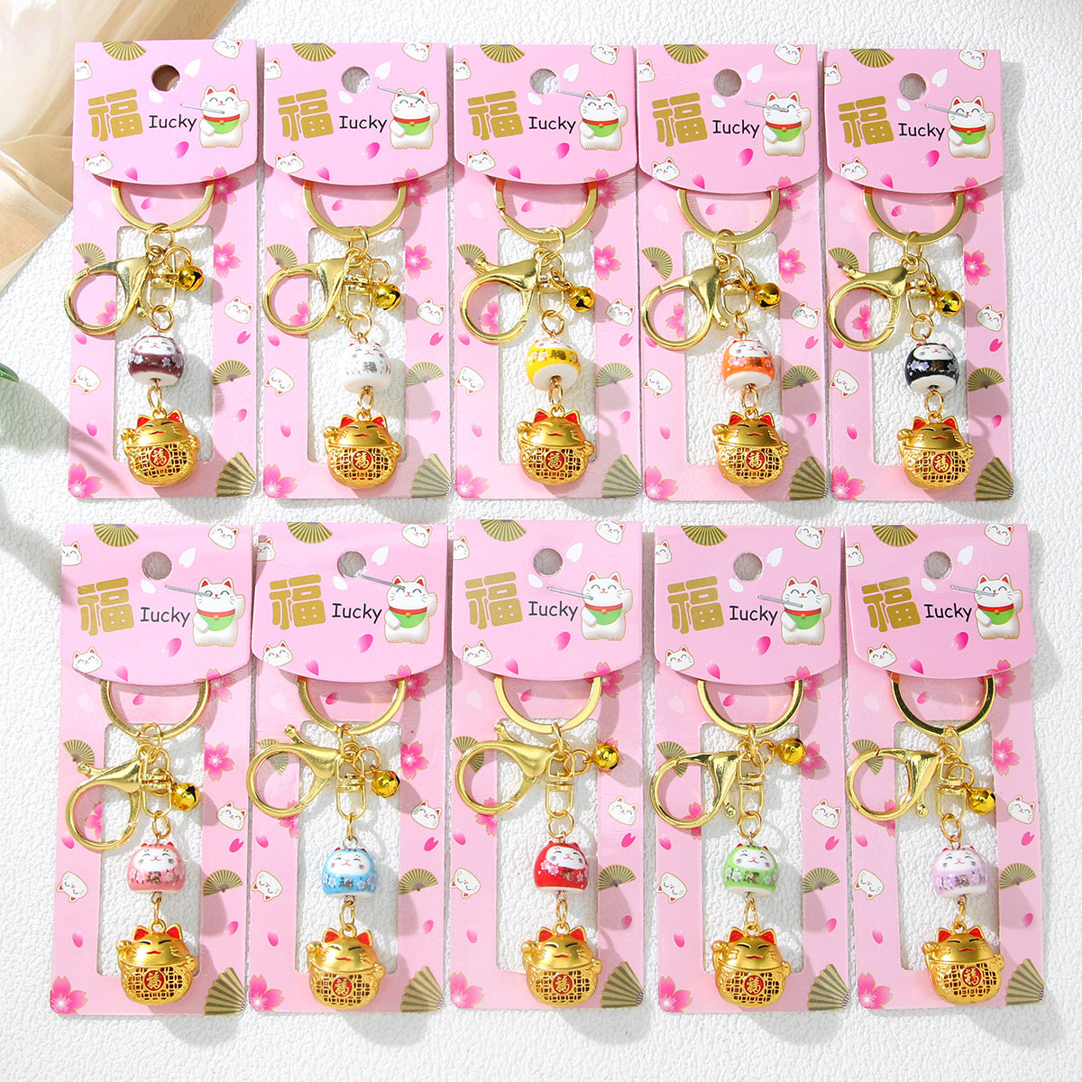 Japanese Cartoon Ceramic Lucky Cat Keychain Alloy Car Keyring Bag Charm Small Gift