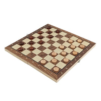 3-in-1 Wooden Chess Set with Foldable Board, Checkers, and Backgammon for Family Fun