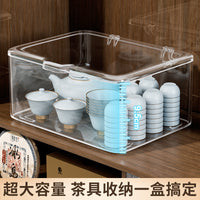Stackable Acrylic Tea Set Storage Box with Lid, Dustproof Transparent Large Capacity Organizer for Teacups and Tableware