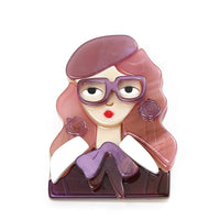 French Style Glasses Cartoon Acrylic Brooch Pin for Women, Anti-Exposure Clothing Accessory