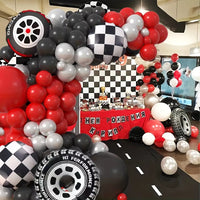 Racing Car Balloon Arch Kit with Tire and Checkered Flag Balloons for Birthday Party Decorations