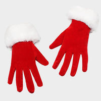 Christmas Velvet Short Gloves with Faux Fur Cuff for Parties and Performances