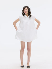 Veryrareme Lyocell Linen Peter Pan Collar Puff Sleeve Mini Dress with Bloomers