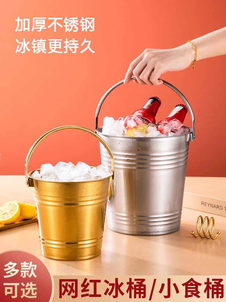 Thickened Stainless Steel Ice Bucket for Bar KTV Champagne Wine Beer Ice Cubes Commercial Use