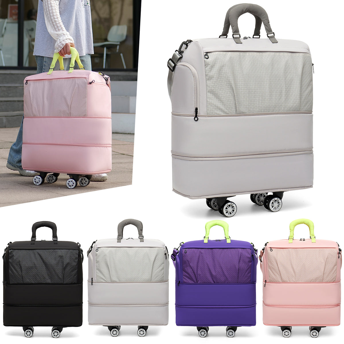 Foldable Wheeled Travel Duffel Bag with Large Capacity and Universal Wheels