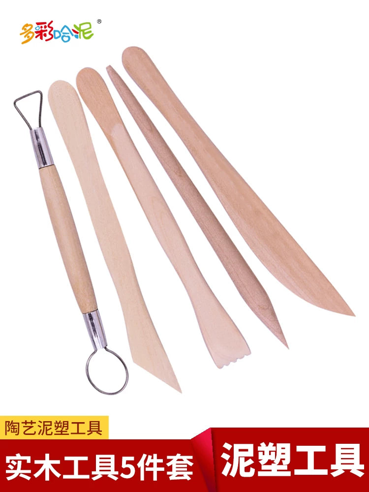 5-Piece Wooden Clay Sculpting Tool Set for Pottery, Modeling Clay, and Oil Clay