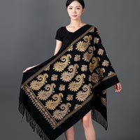 Ethnic Paisley Faux Cashmere Scarf Shawl for Women, Extra Long Thick Embroidered