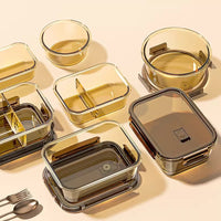 Borosilicate Glass Lunch Box with Lid for Microwave, Divided Bento Bowl, Food Storage Container for Students and Office Workers