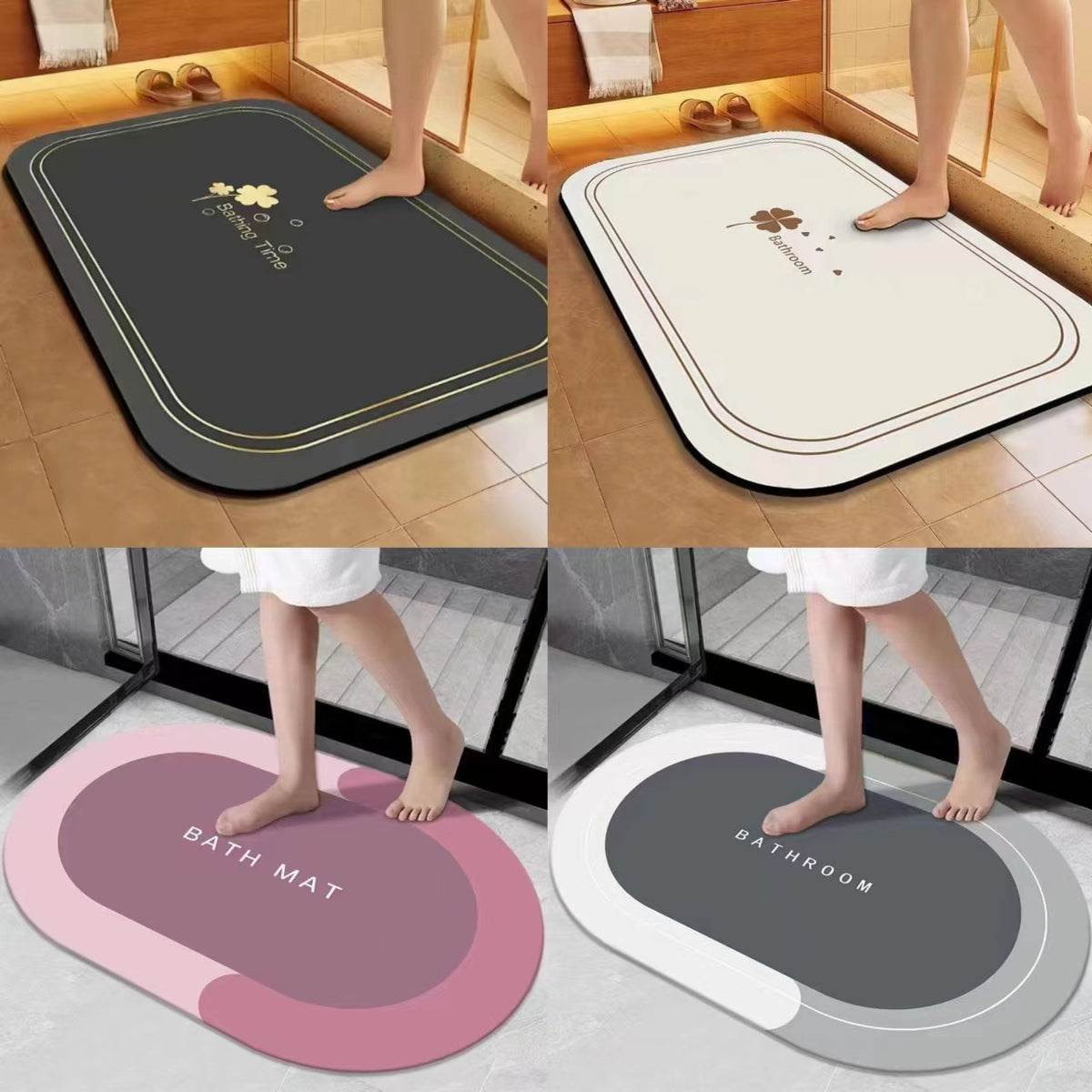 Non-Slip Diatomaceous Earth Bath Mat for Bathroom Floor, Quick Dry and Stain Resistant
