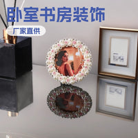 3-Inch Pearl Rose Round Photo Frame Mini Desktop Ornament