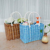 Plastic Woven Storage Basket with Handle for Shopping, Picnics, and Organization