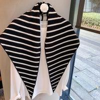 2025 Autumn/Winter Knitted Jacquard Striped Triangle Scarf Shawl Versatile Neck Warmer