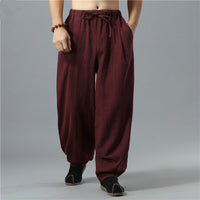 Men's Linen Blend Chinese Style Casual Wide Leg Pants