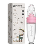 Baby Silicone Squeeze Feeding Bottle with Spoon for Cereal and Purees