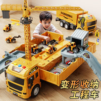 Oversized Container Truck Crane Large Truck Alloy Excavator Engineering Vehicle Toy Set for Boys