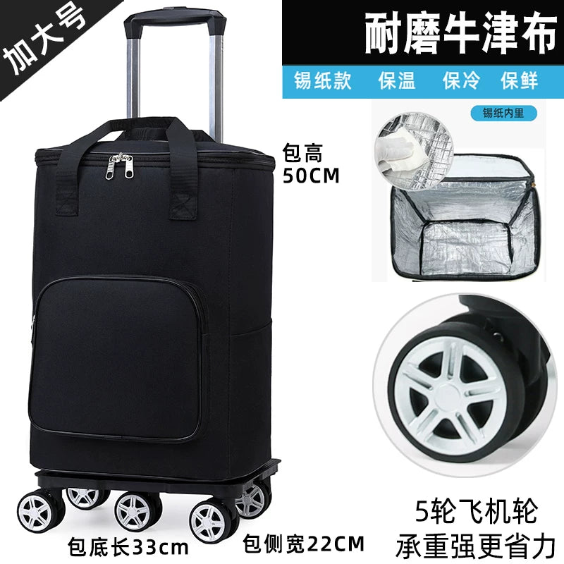 Portable Insulated Cooler Bag with Wheels for Outdoor Picnics and Food Delivery